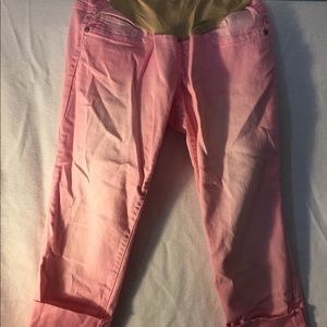 Indigo blue pink maternity capris.